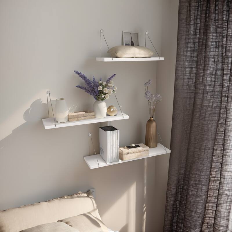 Floating Shelves for Wall with Silver Metal Brackets White for Bedroom Living Room - 23.62 x 5.91 x 5.91 inch