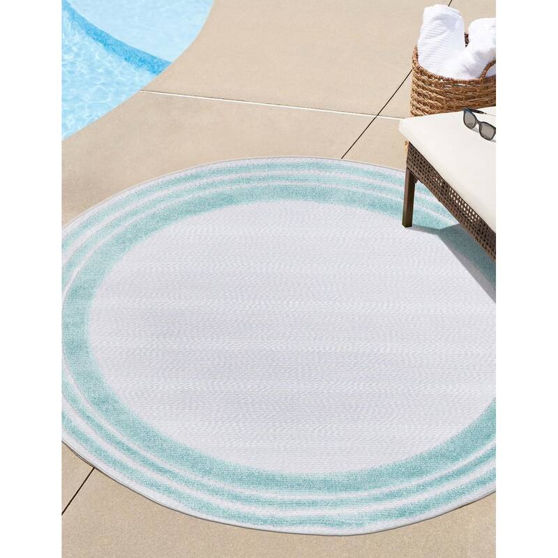 Outdoor Denver Collection Area Rug - Gray Teal - 3'3" Round