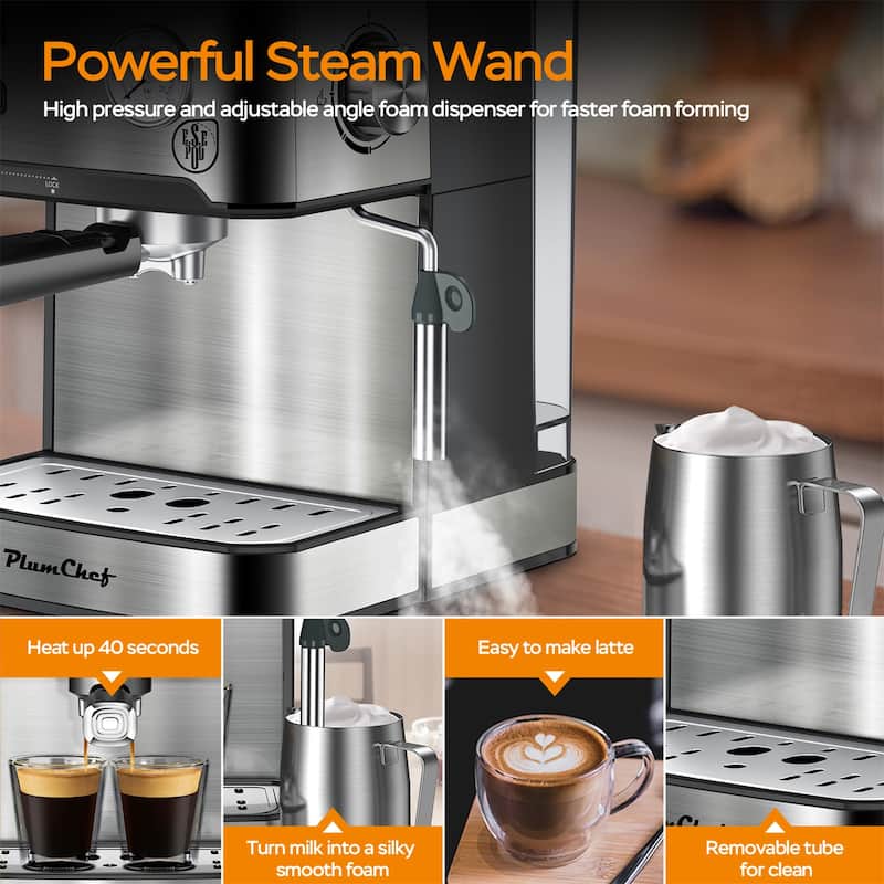 20 Bar Professional Espresso Machine with Milk Frother, ESE Pod Compatible