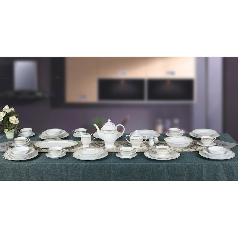57 Piece Gold Mix and Match Dinnerware Set-New Bone China Service for 8 People