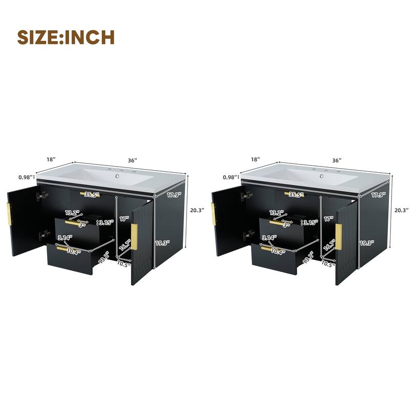 72"Wall Mounted Bathroom Vanity, Floating Bathroom Storage Cabinet with 2 Drawers, Solid Wood Bathroom Cabinet