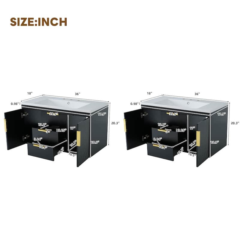 72'' Wall Mounted Bathroom Vanity, Floating Bathroom Storage Cabinet With 2 Drawers, Solid Wood Bathroom Cabinet