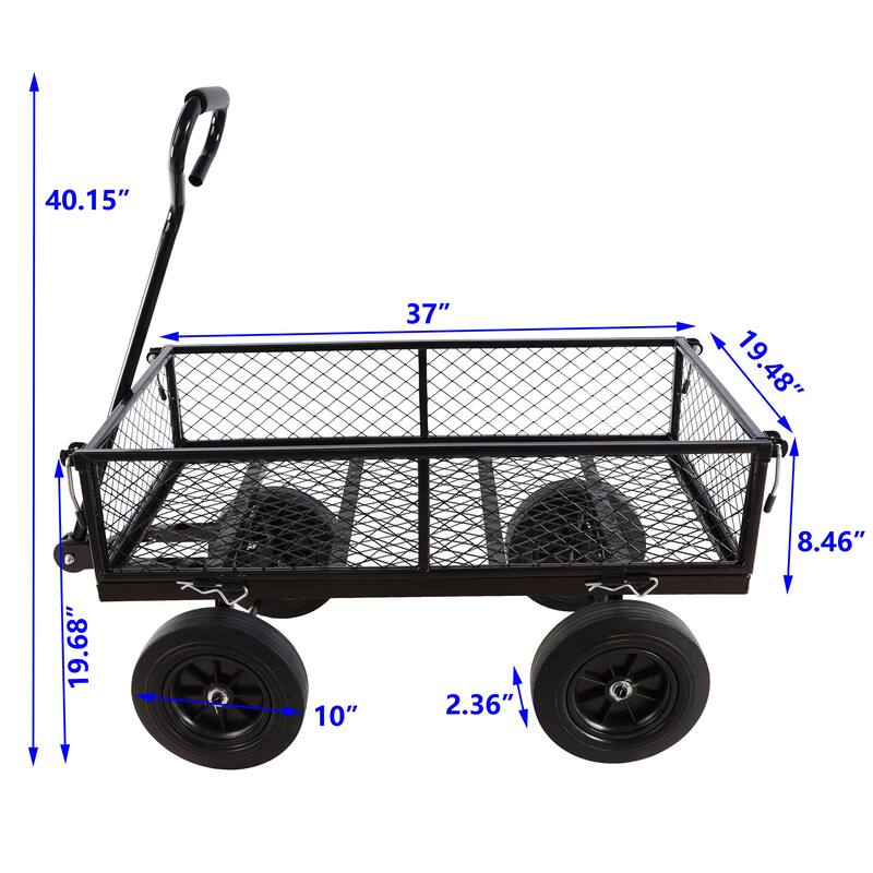 Heavy-Duty Solid Wheel Garden Wagon Cart - Firewood & Yard Debris Hauler, Black