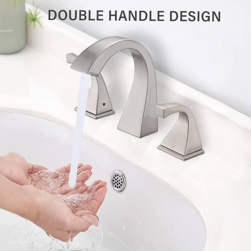 Brushed Nickel 2-Handle Widespread Bathroom Sink Faucet with Drain - Rust-Resistant Brass, High Flow Rate, Easy Installation