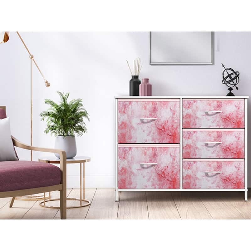 5 Drawer Bedroom Chest Dresser and TV Stand, Pastel Collection