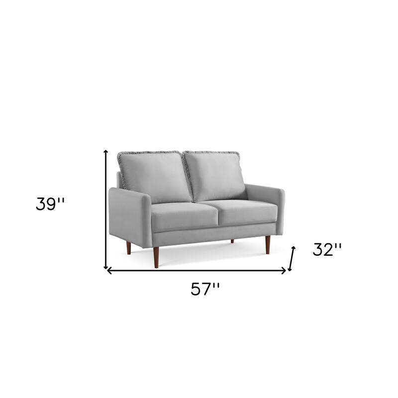 HomeRoots 57" Gray And Dark Brown Velvet Loveseat - 57.00 in. x 39.00 in. x 32.00 in.