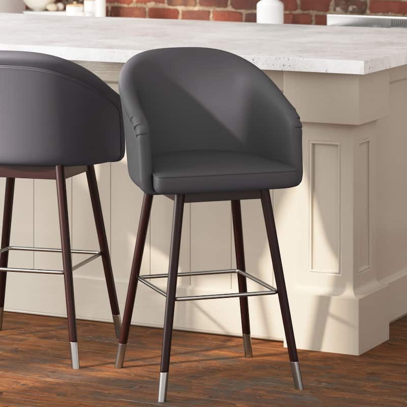 Upholstered Bar Stool with Wooden Legs - Gray/Walnut