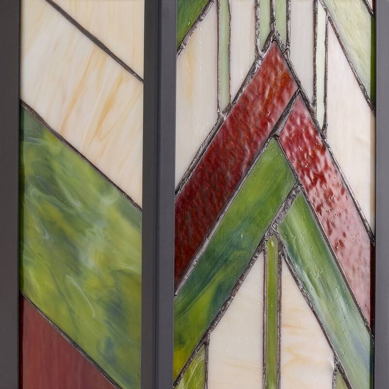 River of Goods Green Stained Glass and Black Satin Rectangular 1-Light Outdoor Wall Sconce - 6.25" x 5.5" x 16.25"