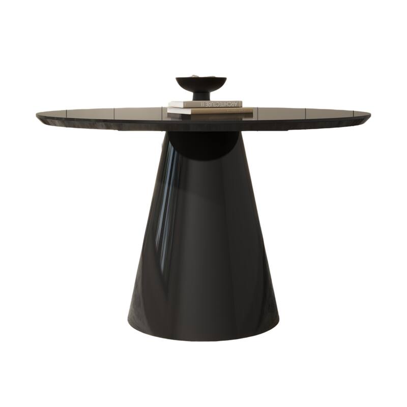 47" Round Glossy Dining Table - Solid Wood Base, Seats 6, Elegant