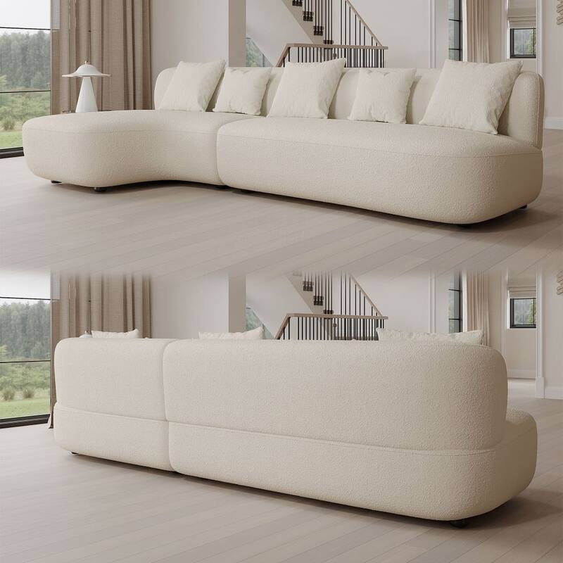 116.5" Modern High-Resilience Lamb Fleece Sectional Sofa, Pine Fram
