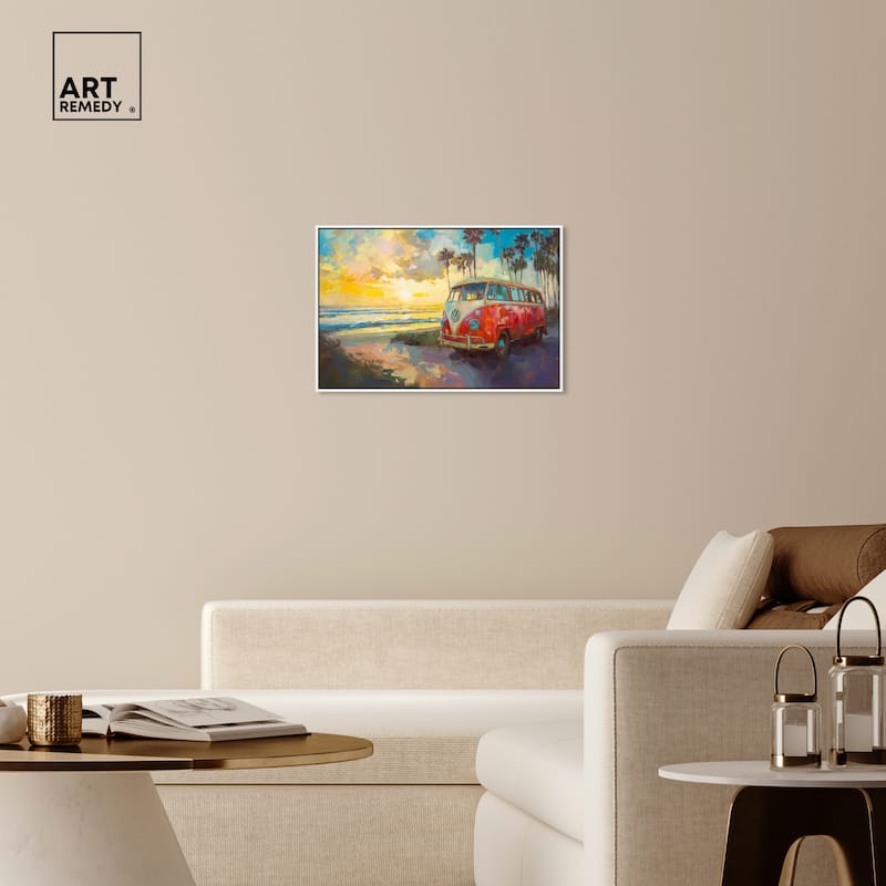 Art Remedy Memories At The Beach Framed Colorful Coastal 1 Piece Canvas Wall Art