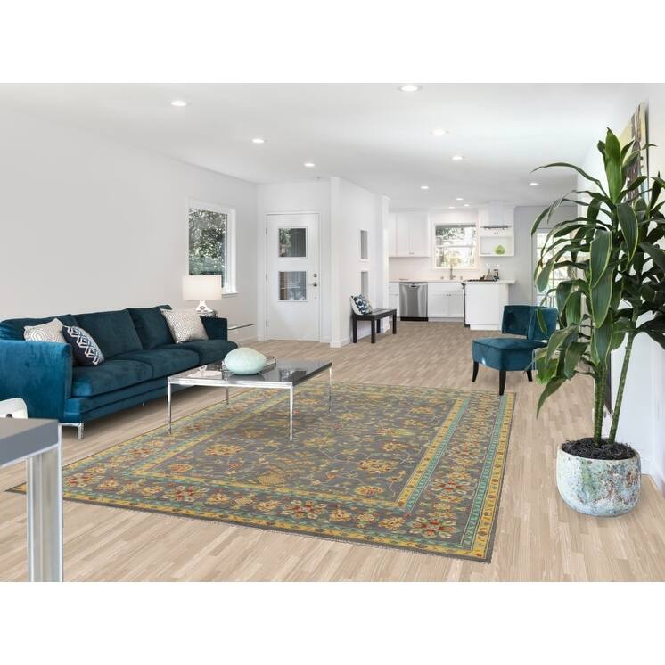 Gray Blue Floral Kazak Oriental Area Rug Handmade Wool Carpet - 6'8" x 9'7"