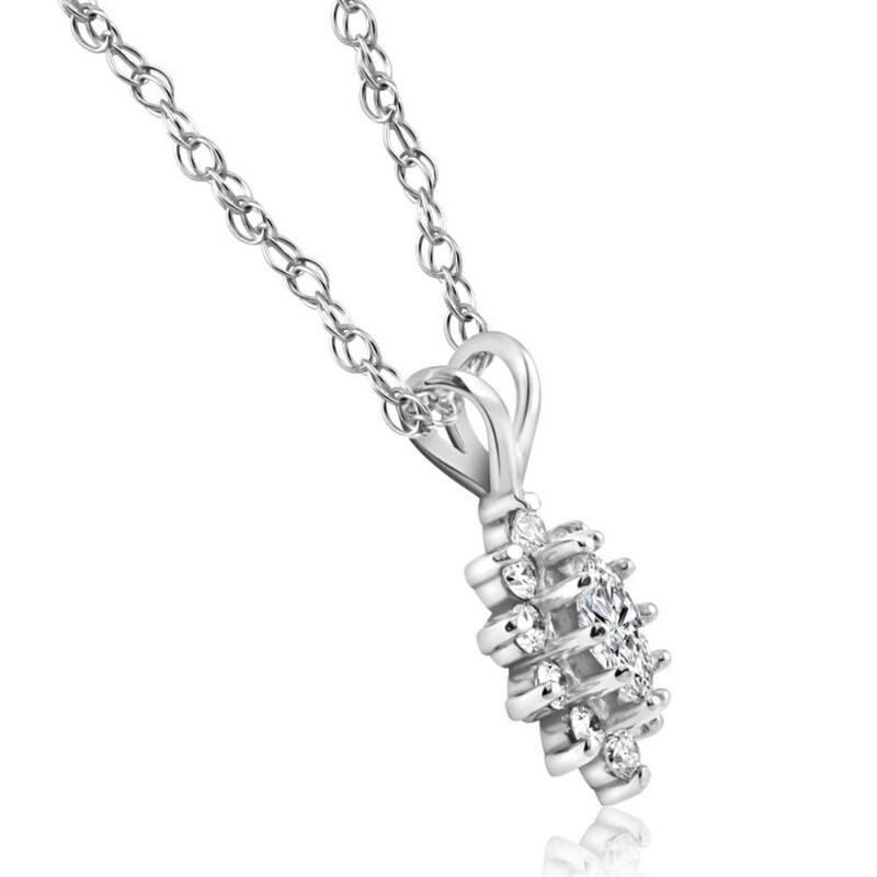 1/2CT Marquise Halo Pave Diamond Solitaire Pendant White Gold
