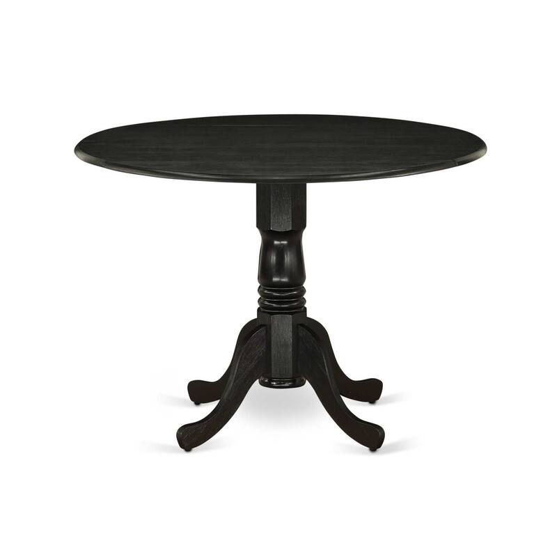 HomeStock 5-Piece Round Black Finish Solid Wood Top Dining table with 4 Chairs with Drop Leaf Slat Back