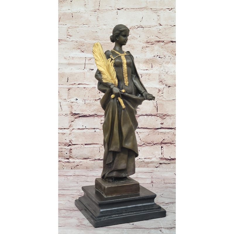 J. Kassin Bronze Woman With Gilded Palm – Elegant Figurative Sculpture
