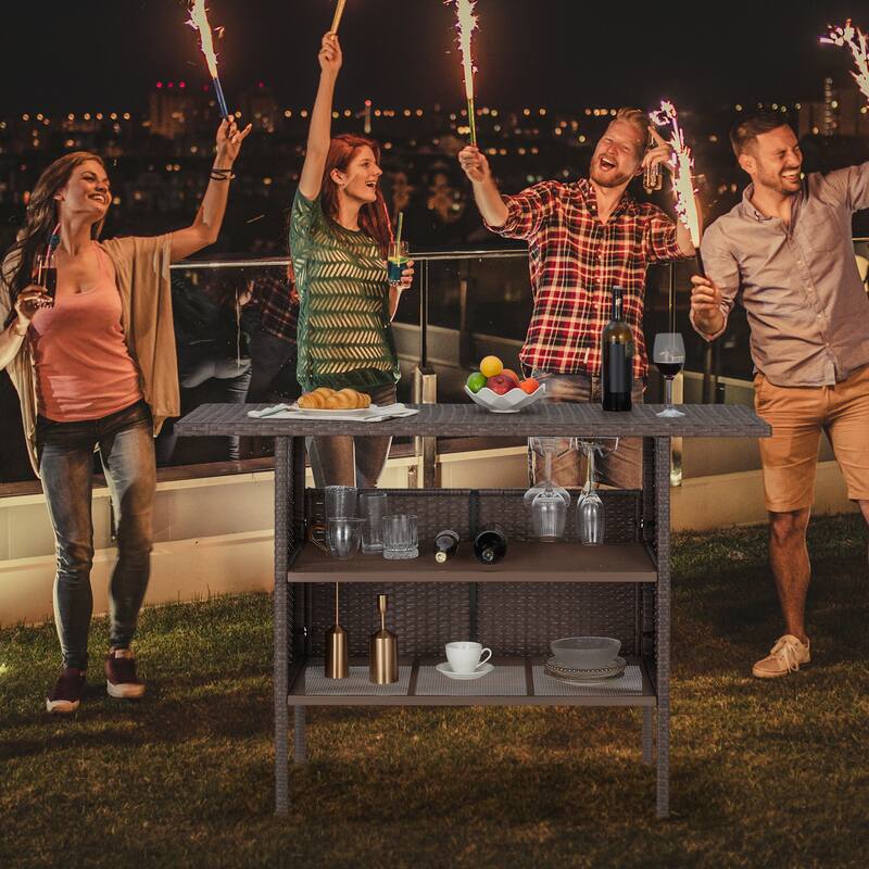 AVAWING Patio PE Wicker Bar Table Rattan Bar Counter Table - Brown