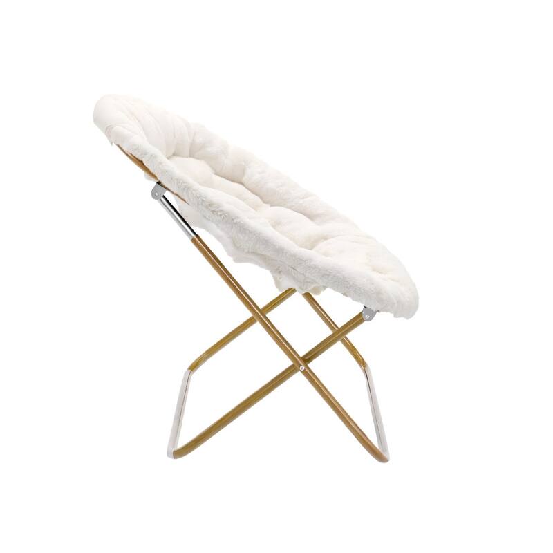 Double Folding Synthetic Fur Saucer Chair with 2 Ottomans