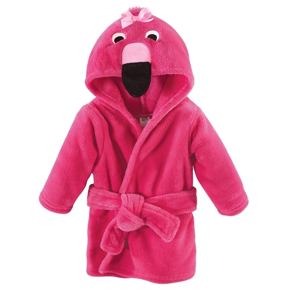 slide 1 of 1, Hudson Baby Infant Girl Plush Animal Face Bathrobe, Flamingo, 0-9 Months - Flamingo - 0-9 Months 0-9 Months - Flamingo