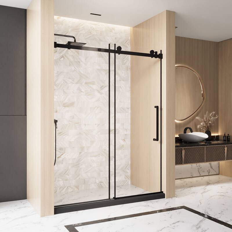 GDFStudio - Everett Frameless Single-Sliding Shower Door - 60 "W x 76" H - Matt Black