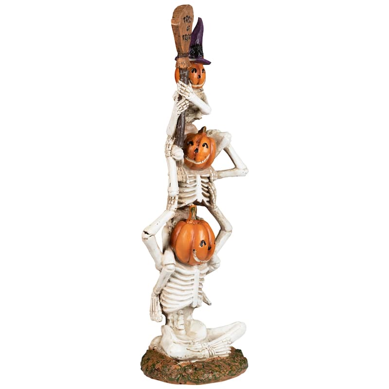 Trio of Stacked Trick or Treat Jack-O-Lantern Skeletons Halloween Decoration - 12.25"