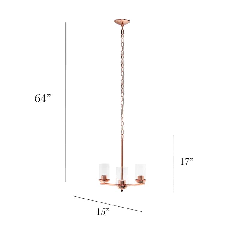 Gold 3-Light Pendant Chandelier - Metal & Clear Glass - Modern Traditional Lighting Fixture - 15" Diameter - 63