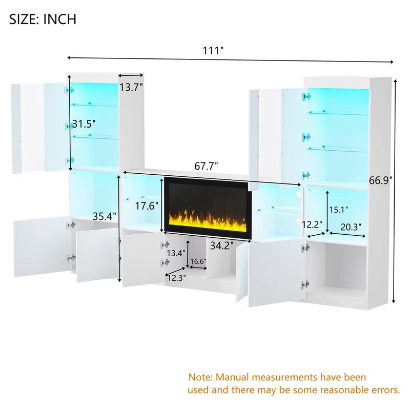 High Gloss Media Console with 34.2" Electric Fireplace - Stylish TV Stand with LED Lighting