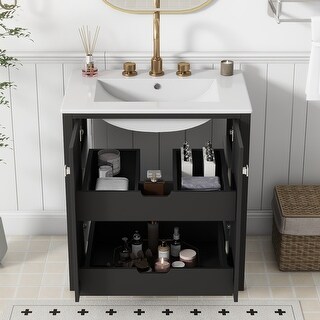 30 Inch MDF Freestanding Bathroom Vanity Set in Black with Integrated Ceramic Sink - Bed Bath ...