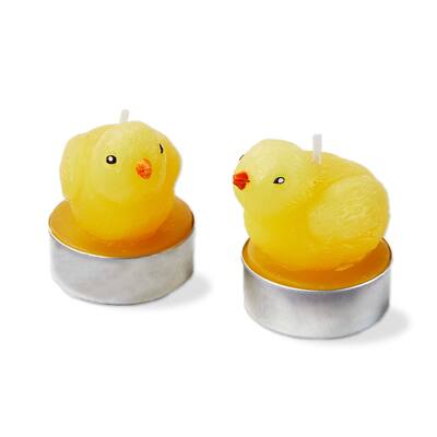 Easter Bright Yellow Paraffin Wax Baby Chicken Shaped Tealight Candle Set of 2 Burn Time 1 hour