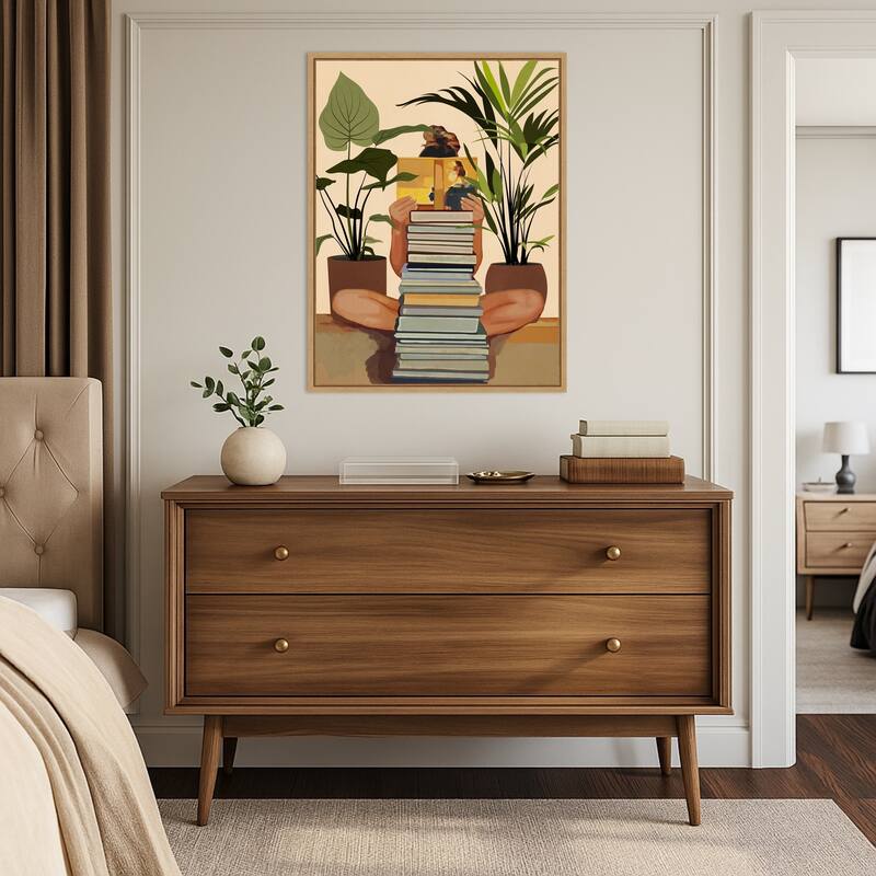 Book Lover by City Art (23 x 30 in.), Framed Canvas Wall Art Print