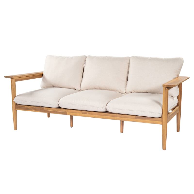 Christopher Knight Home - Terassi Outdoor Acacia Wood 3-Seater Sofa with Wide Armrest & Backrest Support Cushion - 76.25"W
