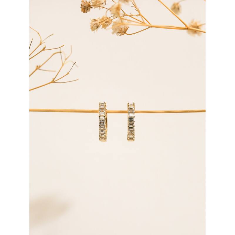 Kobelli Natural Diamond 14k Solid Gold Baguette-cut Millie Hoop Earrings