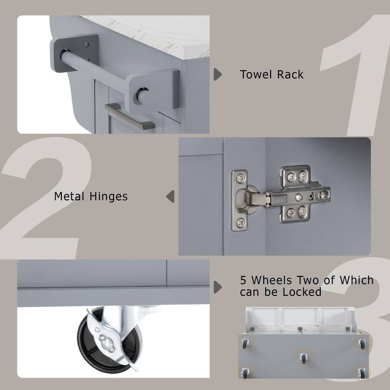 50.7" Rolling Kitchen Island with Tilt Trash Cabinet, Drop Leaf, Pull-Out Organizer, 2 Drawers and 1 Door