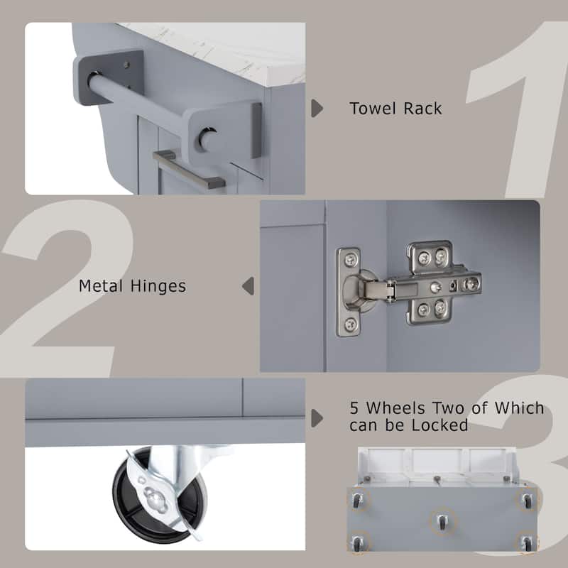 Kitchen Island Cart on Lockable Wheels with Drop Leaf, 2 Drawers & 1 Door, Rolling Island with Hidden Tilt-Out Trash Bin