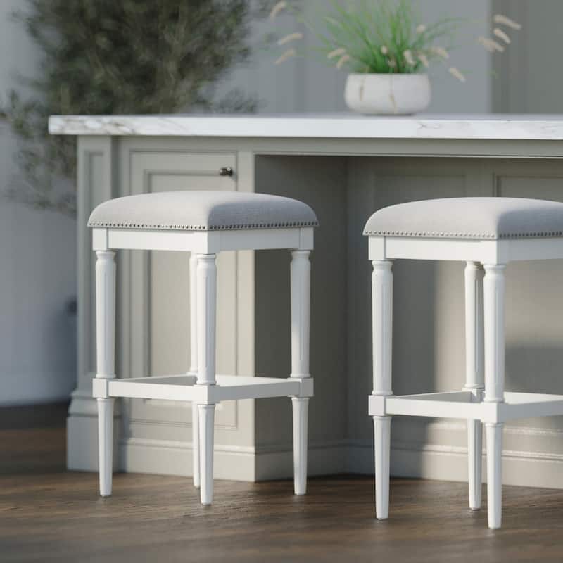 Manchester Solid Wood Square Upholstered Seat Bar Stool - Farmhouse White/Gray Seat - Bar Height