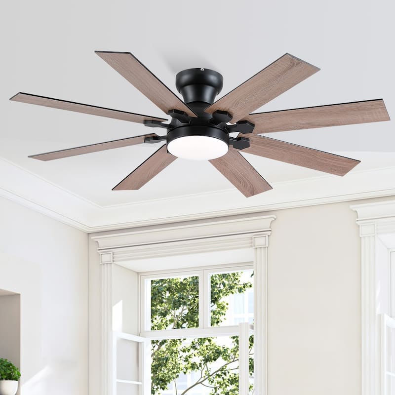 52 Inch Flush Mount Ceiling Fan with Light,8 Blades,Reversible Airflow,DC Motor,Remote and APP Control - 52 Inches - Brown