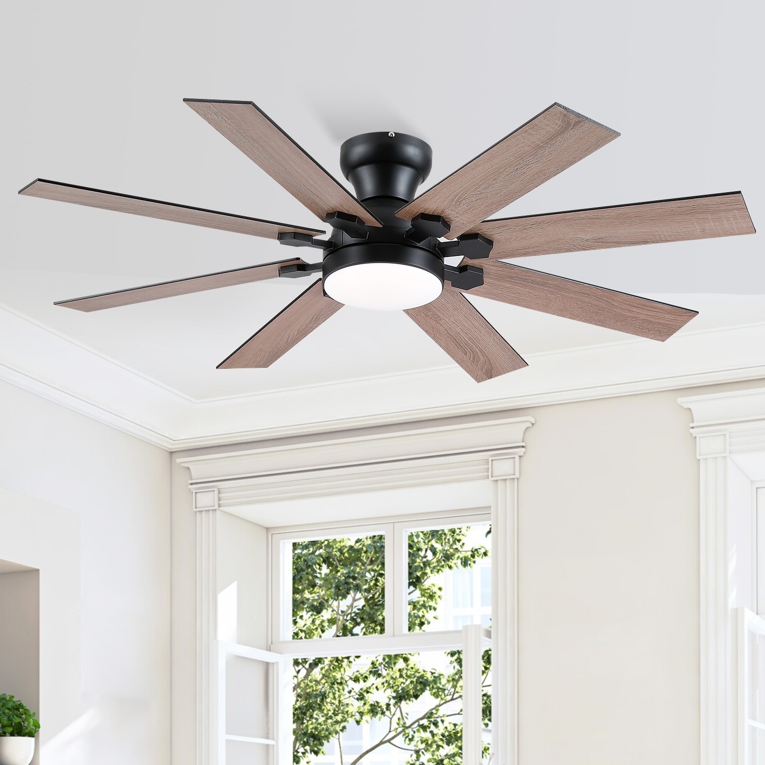 52 Inch Flush Mount Ceiling Fan with Light,8 Blades,Reversible