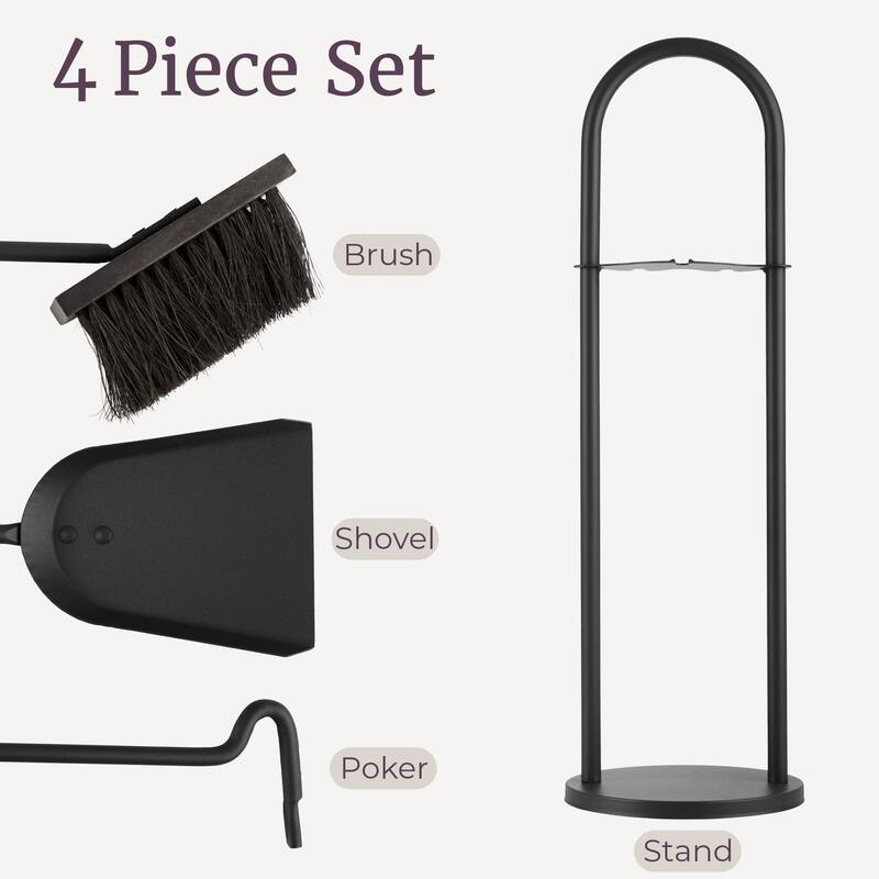 Lavish Home 4PC Fireplace Tool Set with Poker, Brush, Shovel, and Stand