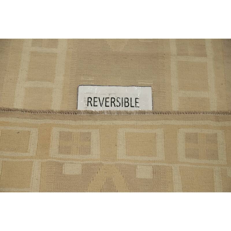 Hand Woven Oriental 100% Wool Carpet Southwestern Tribal Beige & Ivories Kilim Runner Rug - 10' 0'' X 2' 9''