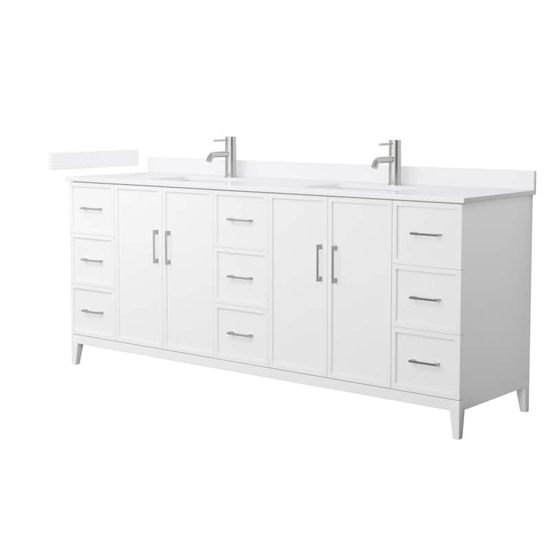 Elan 84-inch Double Vanity, Single Hole Quartz Top - White, Nickel Trim, White Quartz Top