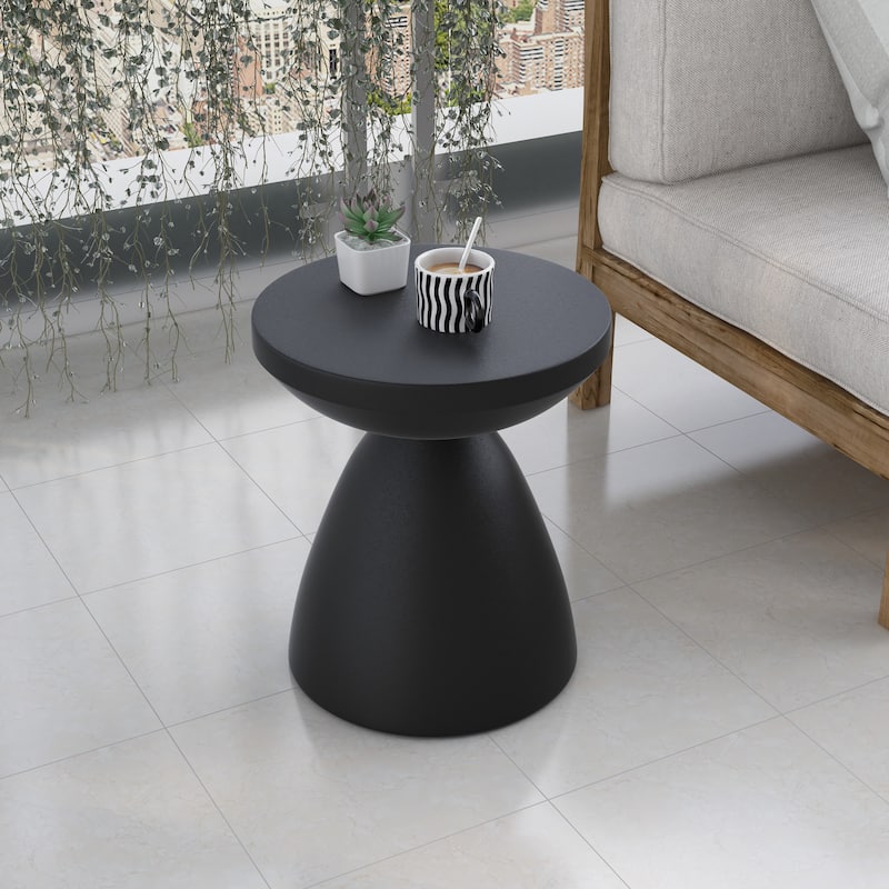 Dune Modern Round Fiberstone Side Table Indoor Outdoor Accent Table Pedestal Base Compact End Table