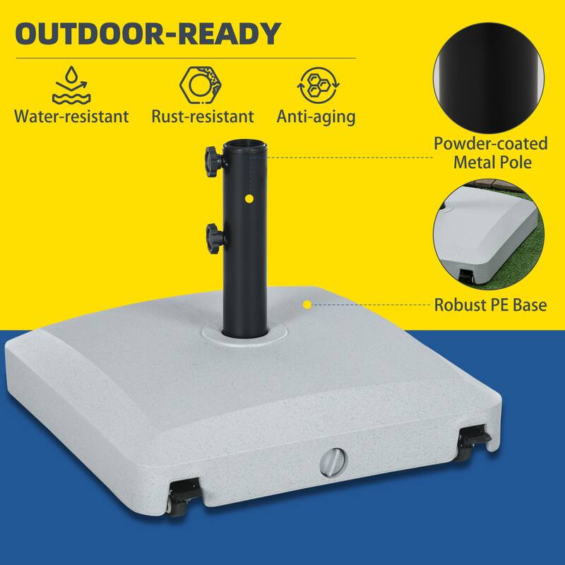 Outsunny Patio Umbrella Base with Wheels, 53lbs Water or 66lbs Sand Filled, Heavy Duty Outdoor Umbrella Stand Holder