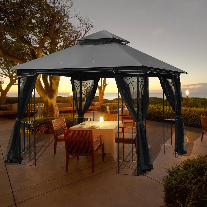 AVAWING 10x10 Outdoor Gazebo Double Soft-Top Canopy Tent