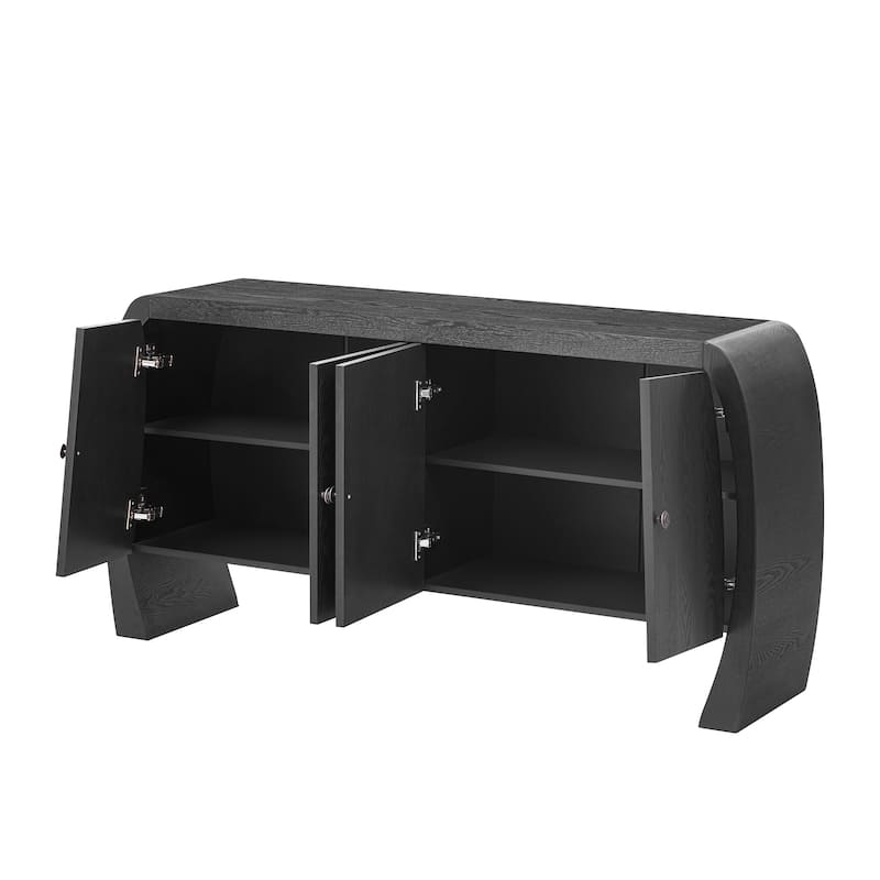 4 Door Wood Storage Cabinet, Buffet Cabinet with Adjustable Shelves, Multi-Functional Entryway Accent Table Cabinet