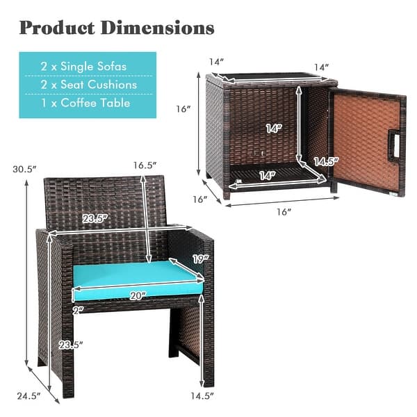 Costway 3PCS Patio Wicker Furniture Set Storage Table W/Protect Cover