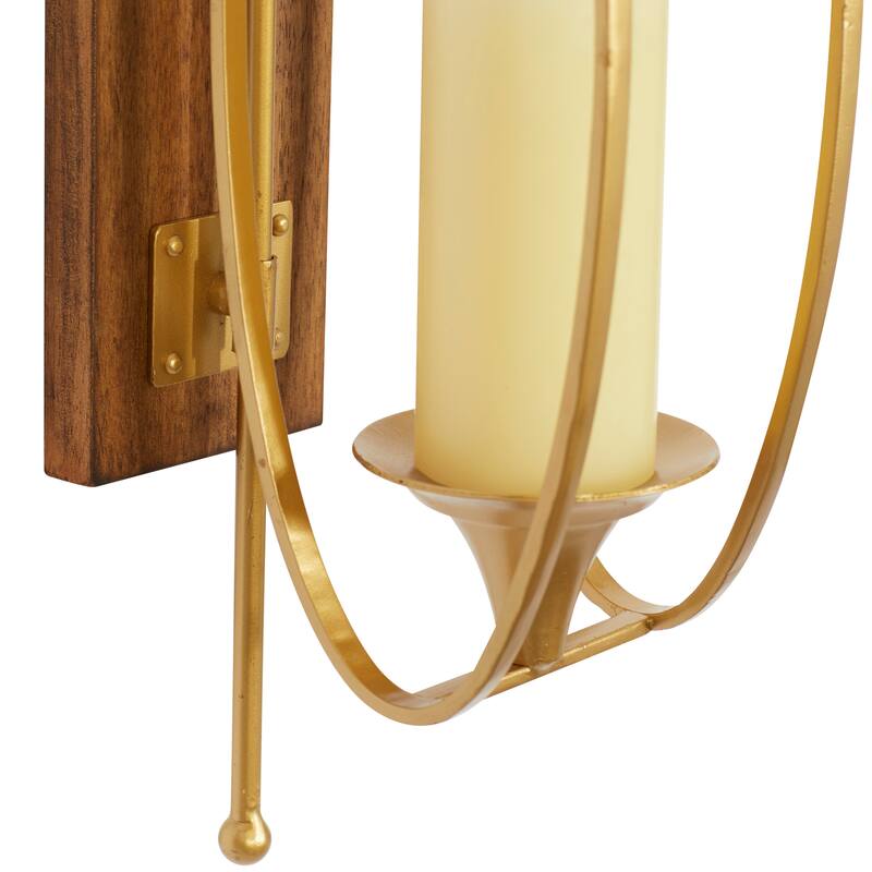 Metal Single Candle Wall Sconce - Gold - Roche River Decor - 8"W x 6"L x 24"H