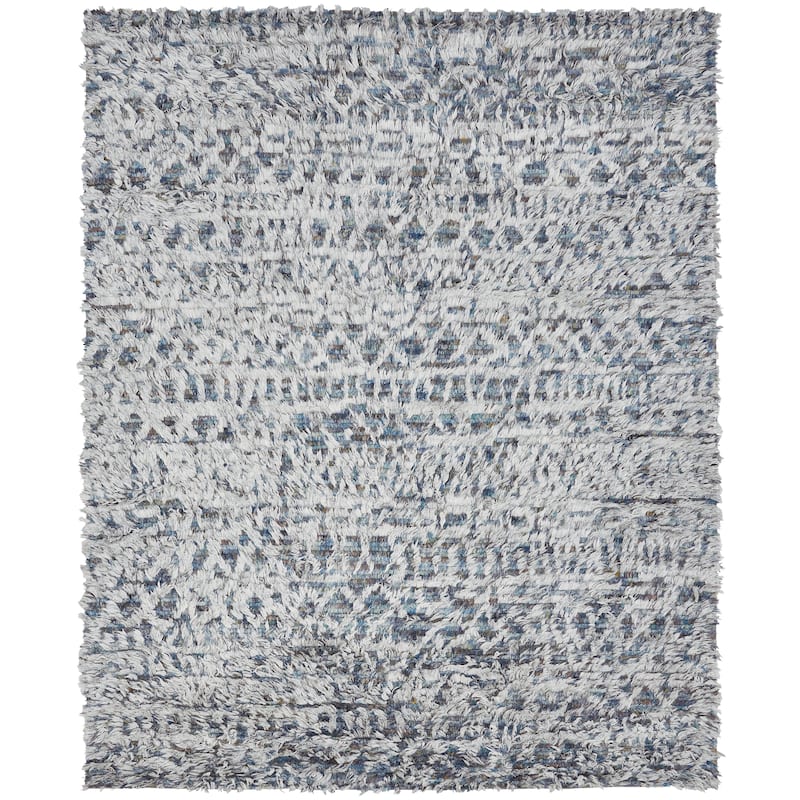 Abstract Tribal Shag Blue/Grey Area Rug