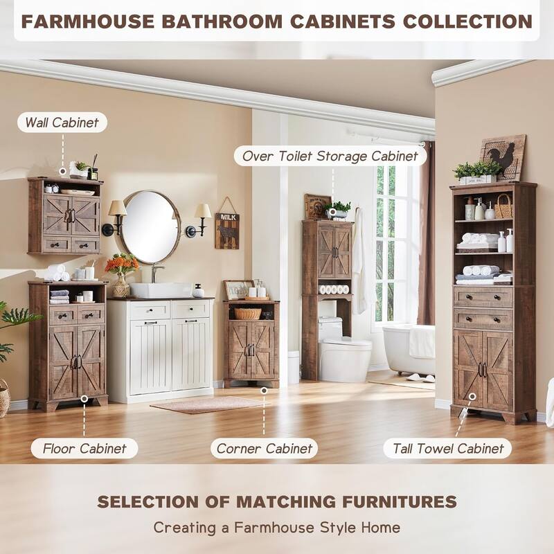 24" Farmhouse Wide Bathroom Wall Cabinet, Medicine Cabinet