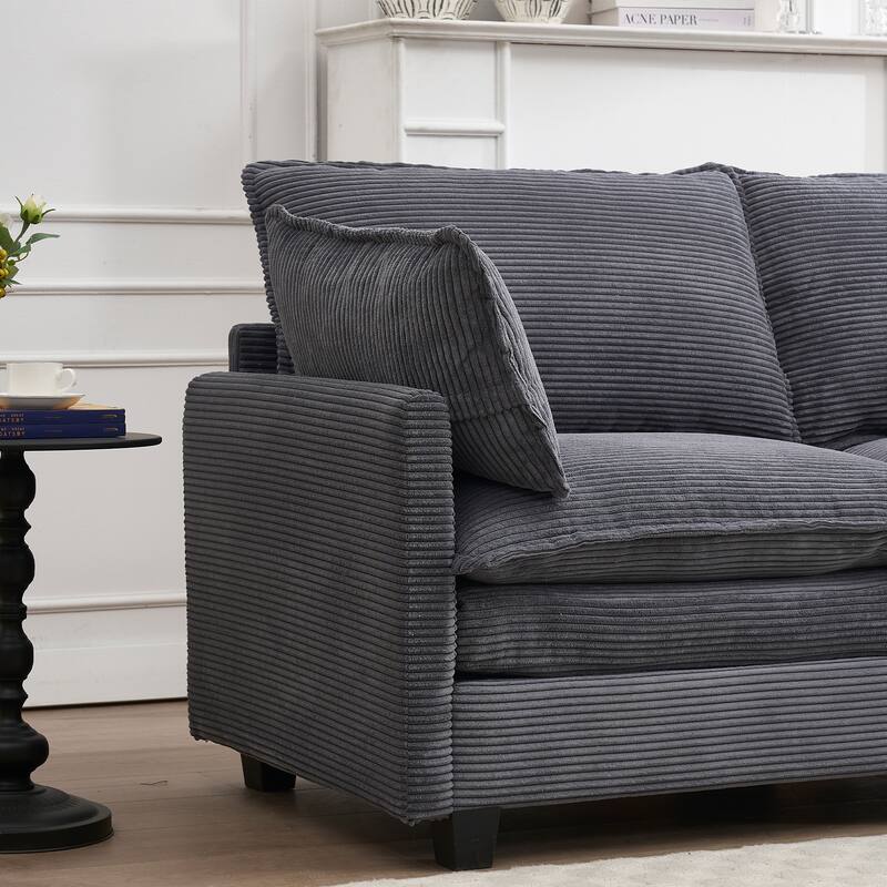Oversized Modular Deep Seat Couch with Chaise, U-shaped Sectional Sofa with 2 Ottomans, 2 Lumbar Pillows and Double Cushions