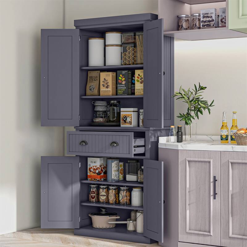 72" Freestanding Kitchen Pantry Cabinet w/ Drawer,3 Adjustable Shelves