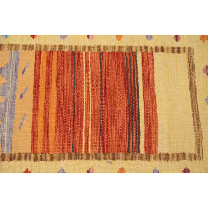 Hand Woven Oriental 100% Wool Carpet Southwestern Tribal Oranges & Rust Kilim Area Rug - 4' 0'' X 2' 0''
